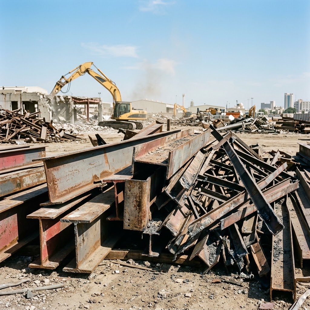 building demolition steal beam scraps
